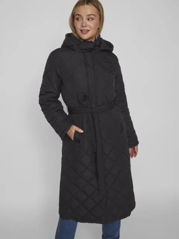 Vila Coats<KANTE QUILTED LONG COAT (BLACK)