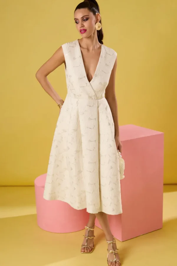 Closet Occasionwear | Dresses<Karen Cream A-Line Jacquard Dress