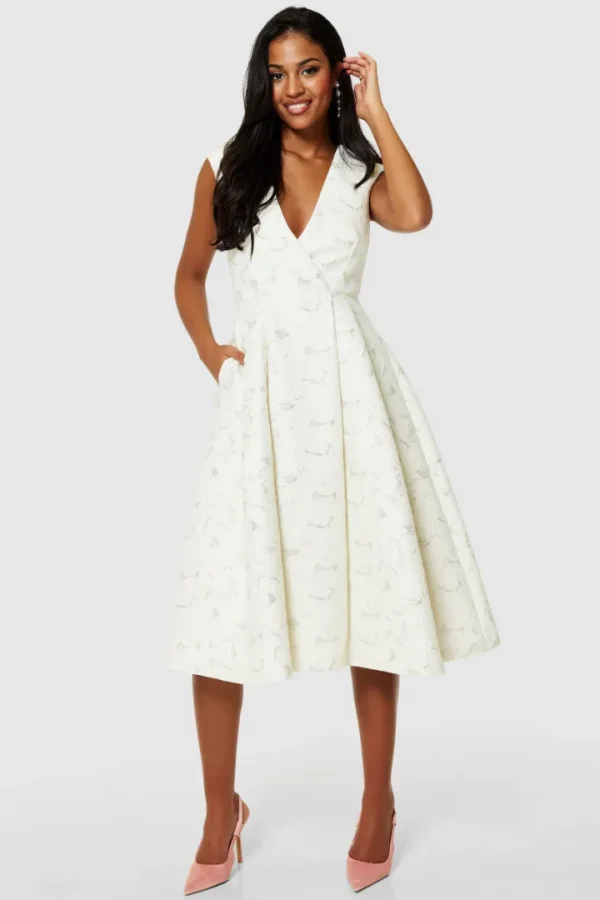 Closet Occasionwear | Dresses<Karen Cream A-Line Jacquard Dress