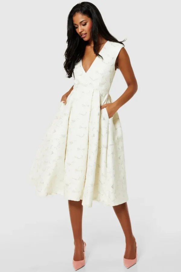 Closet Occasionwear | Dresses<Karen Cream A-Line Jacquard Dress