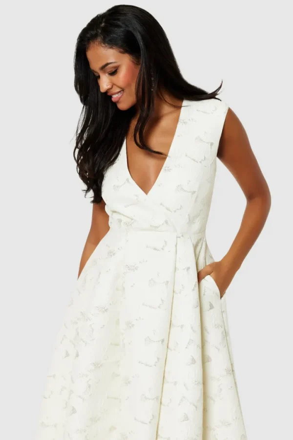 Closet Occasionwear | Dresses<Karen Cream A-Line Jacquard Dress