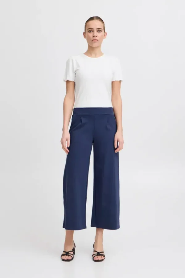 Ichi Pants<Kate Cropped Wide Leg Pants (Medieval Blue)