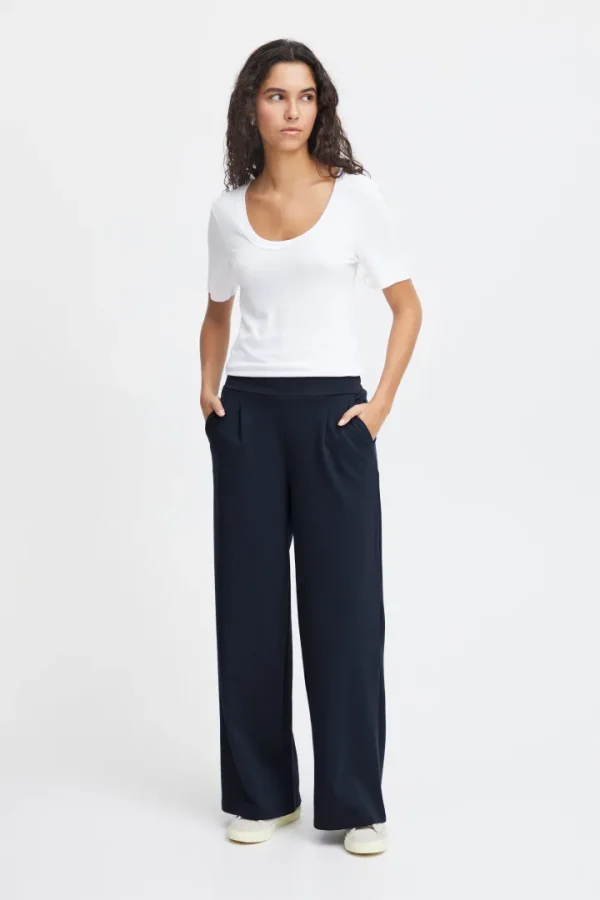 Ichi Pants<Kate Wide Leg Trousers (Total Eclipse/Navy)