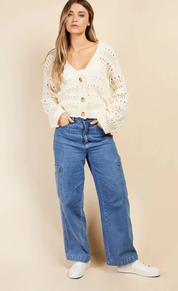 Little Mistress Jumpers & Cardigans<KATIE OPEN KNIT CARDIGAN (CREAM)