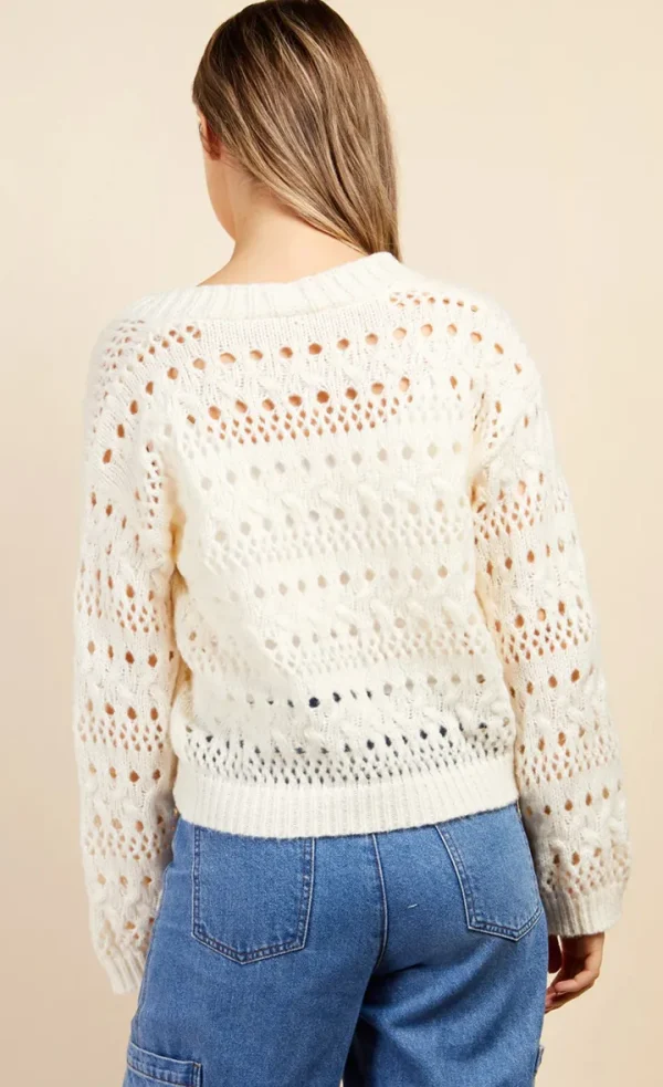 Little Mistress Jumpers & Cardigans<KATIE OPEN KNIT CARDIGAN (CREAM)