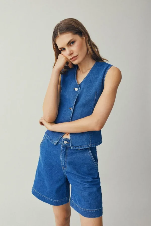 Vila Co-Ords<Kenya Denim Waistcoat (Medium Blue)