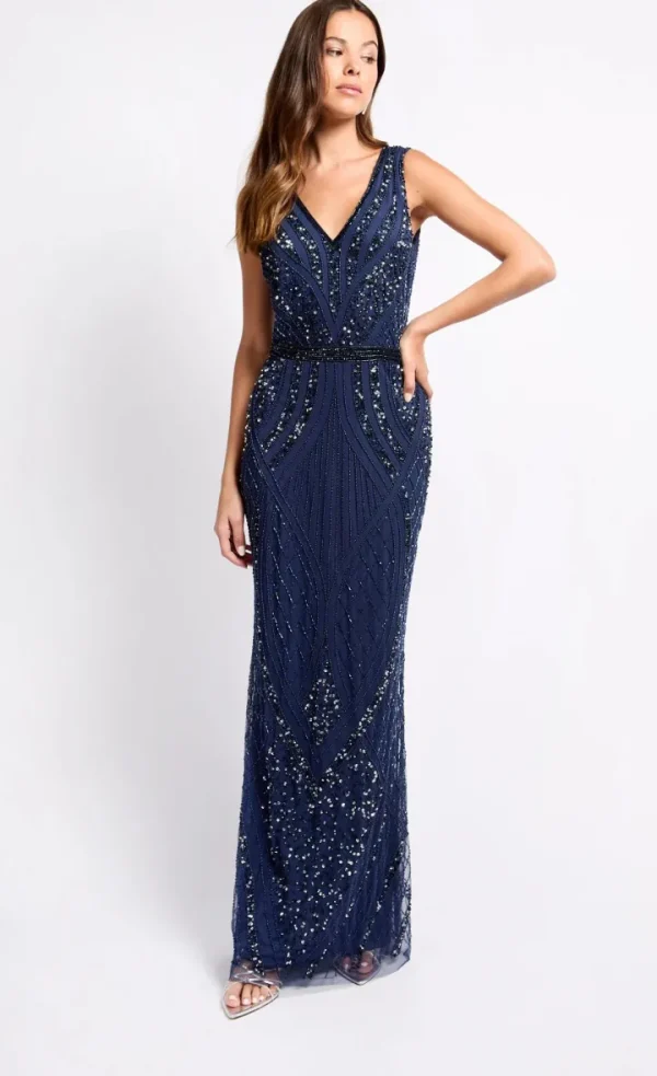 Little Mistress Occasionwear | Dresses<Kim Embellished Deco Maxi Dress (Navy)