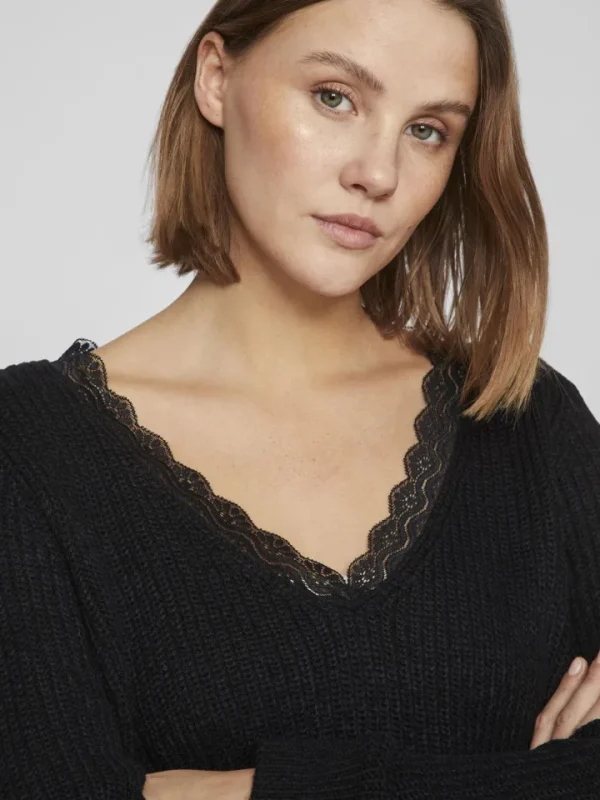 Vila Jumpers & Cardigans<Lacy V-Neck Jumper (Black)