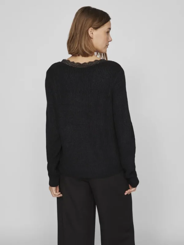 Vila Jumpers & Cardigans<Lacy V-Neck Jumper (Black)