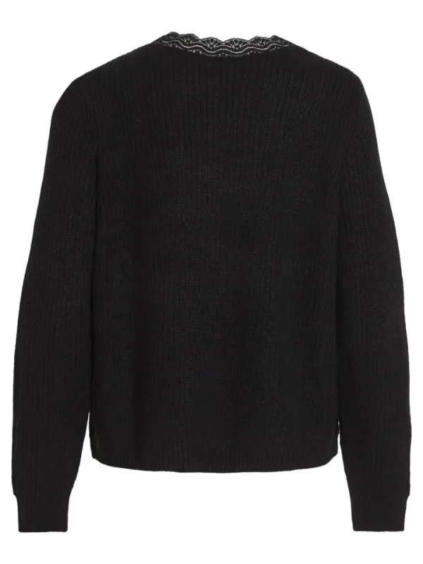 Vila Jumpers & Cardigans<Lacy V-Neck Jumper (Black)