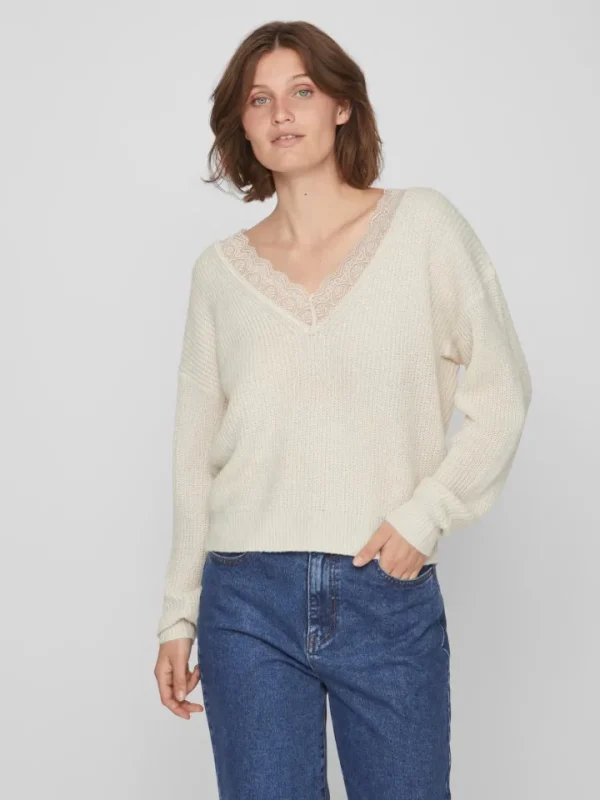 Vila Jumpers & Cardigans<LACY V-NECK JUMPER (NATURAL MELANGE)