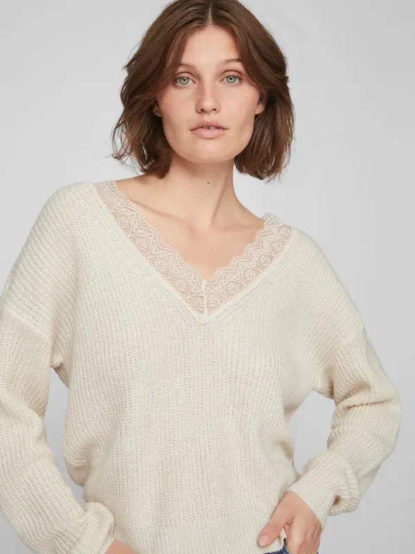 Vila Jumpers & Cardigans<LACY V-NECK JUMPER (NATURAL MELANGE)
