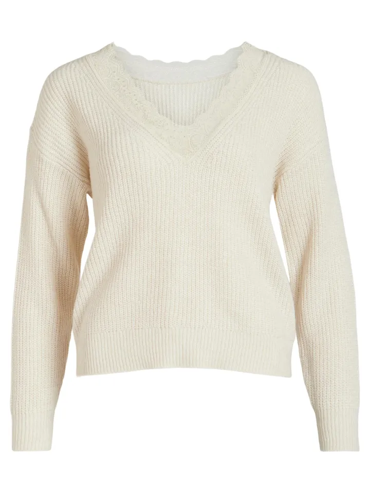 lacy_vneck_jumper_natural_5.webp Vila Jumpers & Cardigans<LACY V-NECK JUMPER (NATURAL MELANGE)