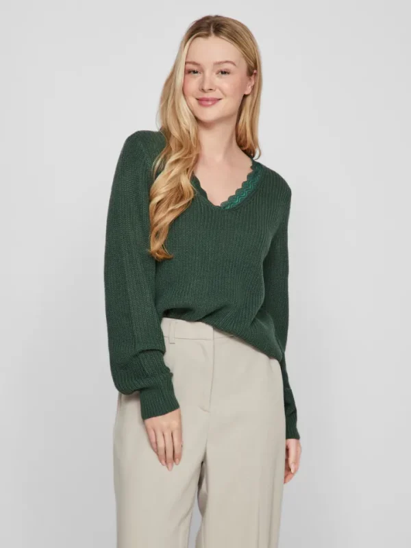 Vila Jumpers & Cardigans<Lacy V-Neck Jumper (Pineneedle)