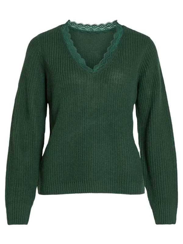 Vila Jumpers & Cardigans<Lacy V-Neck Jumper (Pineneedle)