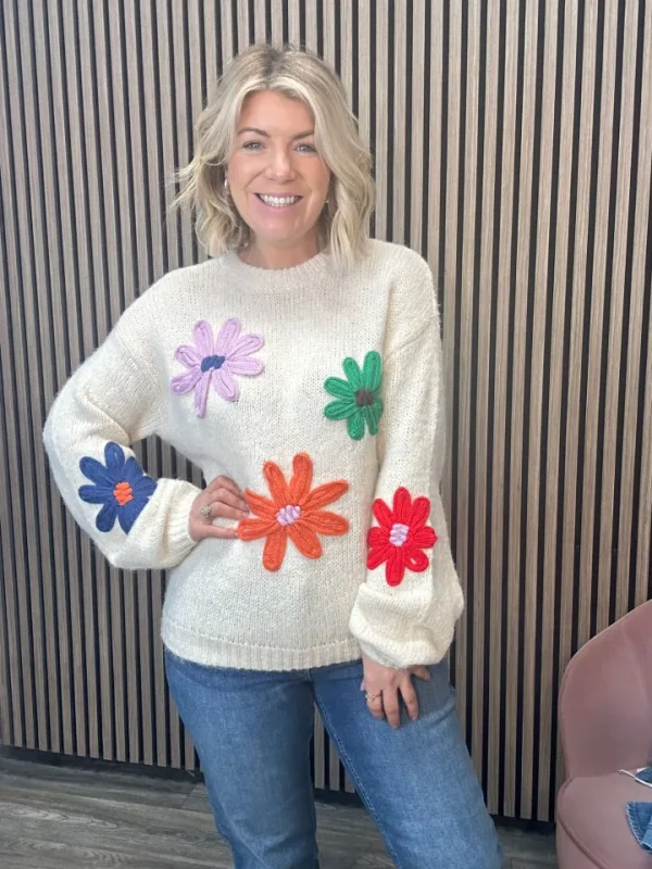 Object Jumpers & Cardigans<Lania Knit Jumper (Sandshell/Flowers)