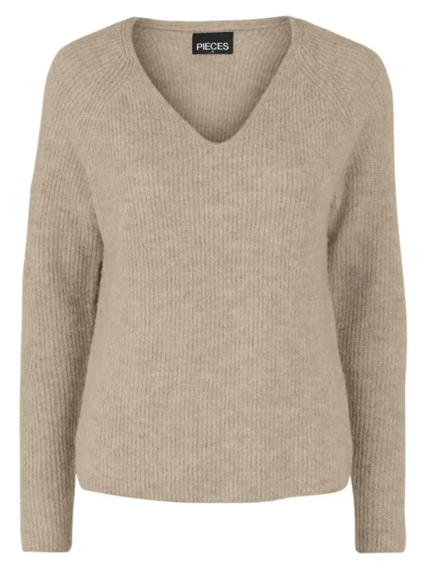 Pieces Jumpers & Cardigans<Lelle V-Neck Jumper (White Pepper)