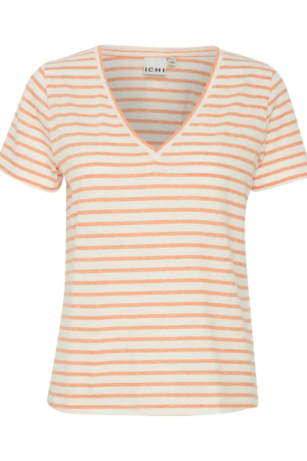 Ichi T-Shirts<LIETTA T-SHIRT (CORAL ROSE STRIPE)