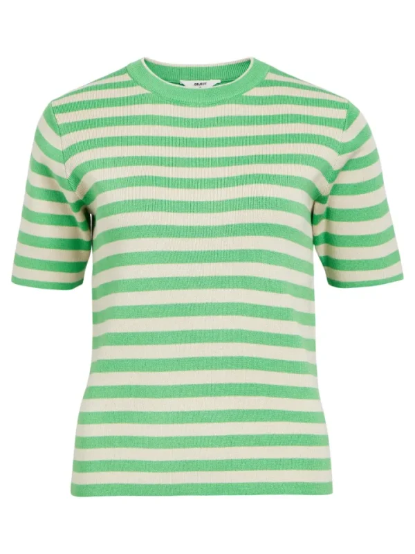 Object T-Shirts<LISA KNIT TOP (GREEN/SANDSHELL)