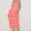 Pretty Lavish Occasionwear<LISSY RUFFLE MIDAXI DRESS (ORANGE/PINK)