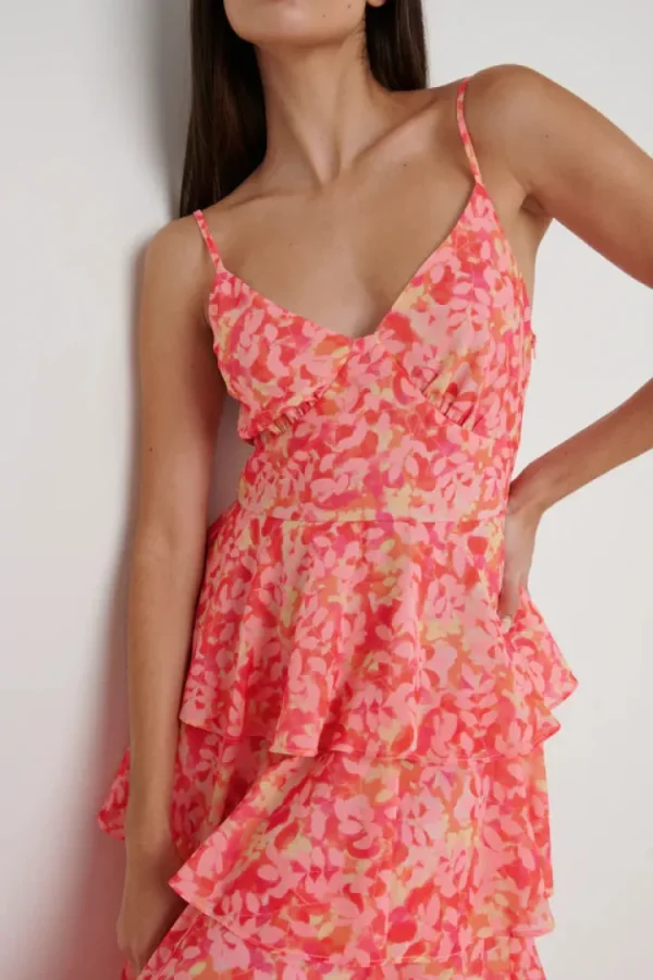 Pretty Lavish Occasionwear<LISSY RUFFLE MIDAXI DRESS (ORANGE/PINK)