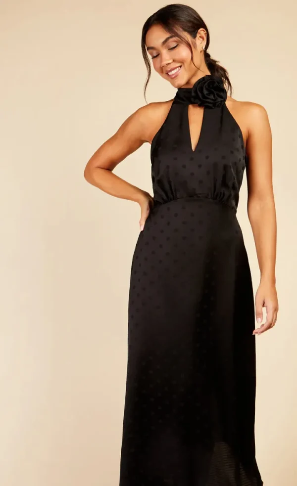 Little Mistress Occasionwear<Lorna Rosette Midaxi Dress (Black Spot Print)