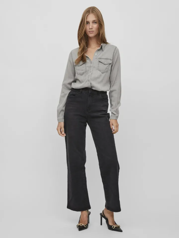 luca_denim_shirt_light_gr_1.webp Vila Shirts & Blouses<Luca Denim Shirt (Light Grey)
