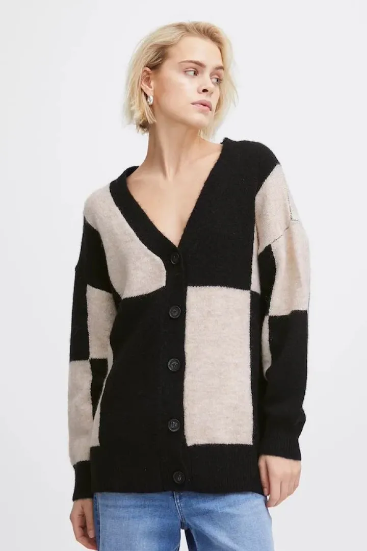 lura_cardigan_meteorite_c_0.webp Ichi Jumpers & Cardigans<LURA CARDIGAN (METEORITE CHECK)