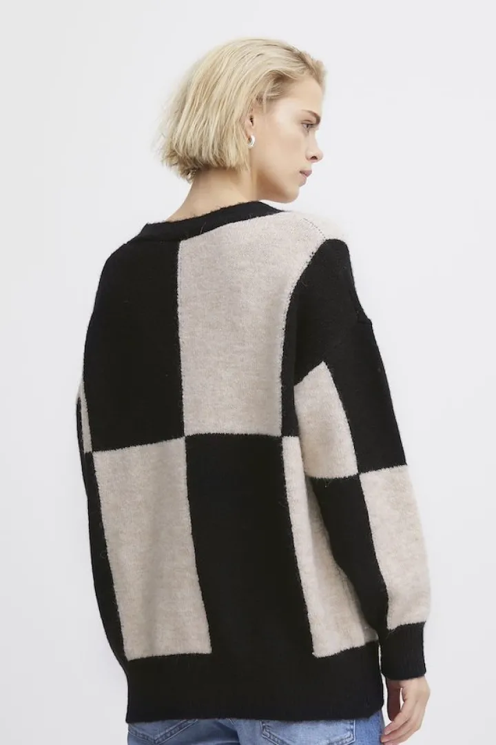 lura_cardigan_meteorite_c_5.webp Ichi Jumpers & Cardigans<LURA CARDIGAN (METEORITE CHECK)