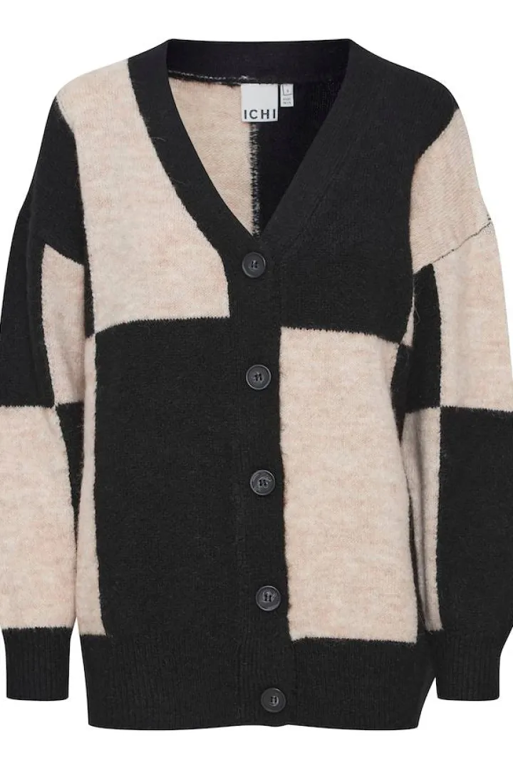 lura_cardigan_meteorite_c_7.webp Ichi Jumpers & Cardigans<LURA CARDIGAN (METEORITE CHECK)