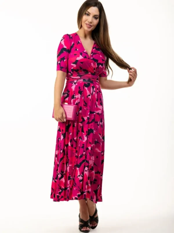 Jolie Moi Occasionwear<Macara Wrap Maxi Dress | Pink Abstract