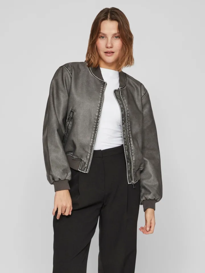 macka_washed_bomber_jacke_0.webp Vila Jackets<MACKA WASHED BOMBER JACKET (GREY)d