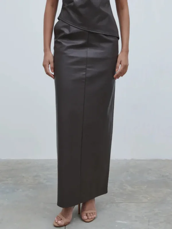 Pretty Lavish Co-Ords<Maeve Faux Leather Maxi Skirt (Dark Chocolate )
