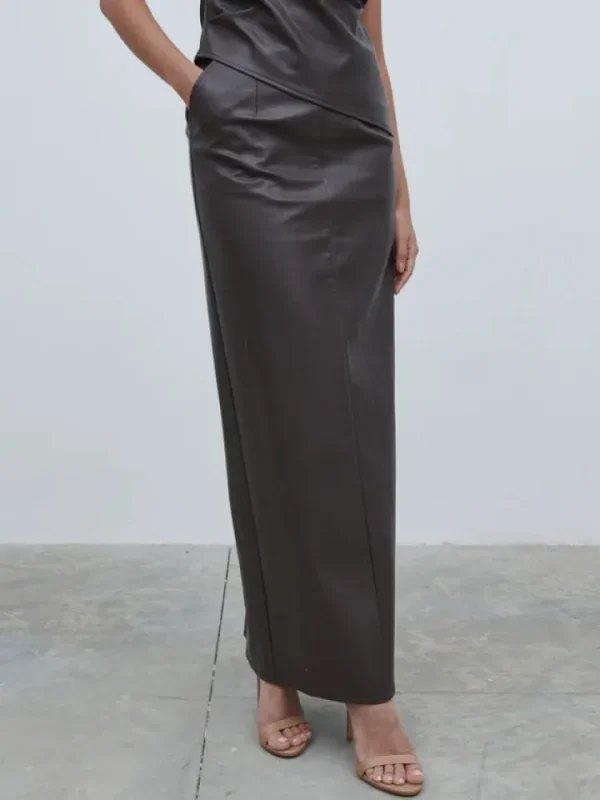 Pretty Lavish Co-Ords<Maeve Faux Leather Maxi Skirt (Dark Chocolate )