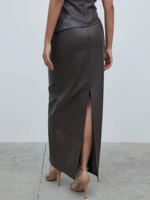 Pretty Lavish Co-Ords<Maeve Faux Leather Maxi Skirt (Dark Chocolate )