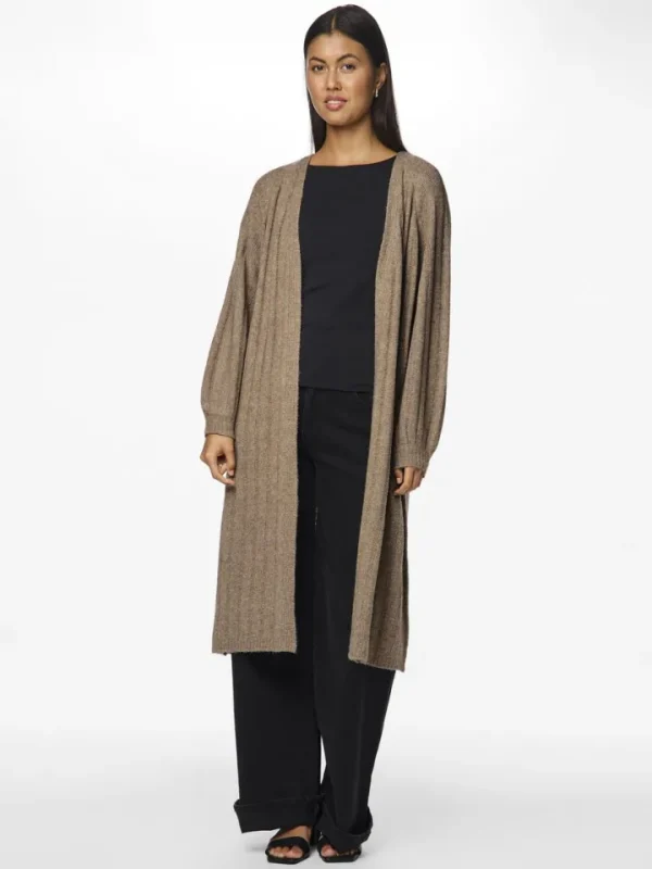 Pieces Jumpers & Cardigans<Maggy Long Knit Cardigan (Taupe Grey)