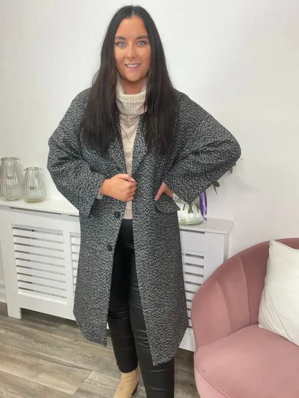 Ichi Jackets | Coats<MALU LONG COAT (BLACK/WHITE)