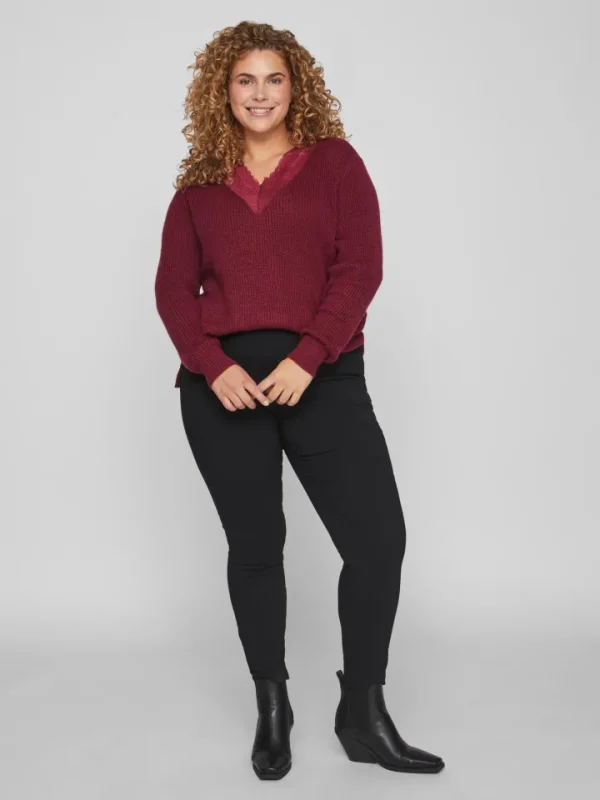Vila Evoked Jumpers & Cardigans<MANDY LACE NECK L/S KNIT JUMPER (BEET RED)