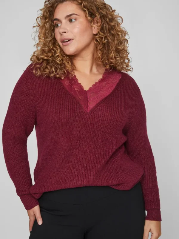 Vila Evoked Jumpers & Cardigans<MANDY LACE NECK L/S KNIT JUMPER (BEET RED)