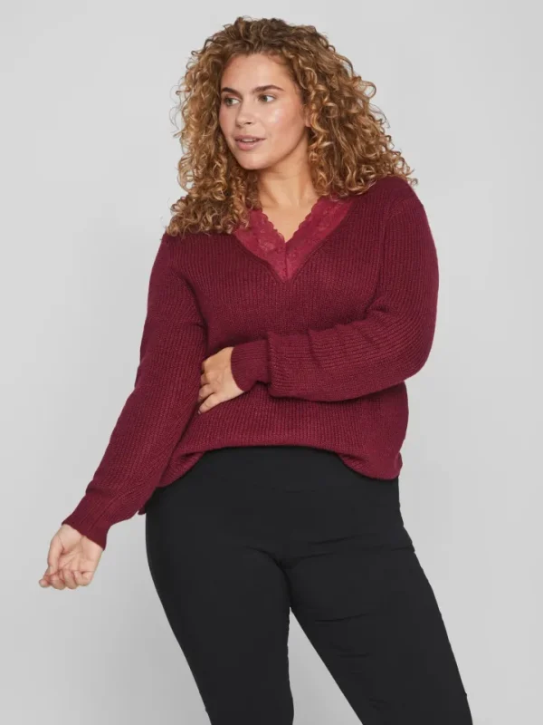 Vila Evoked Jumpers & Cardigans<MANDY LACE NECK L/S KNIT JUMPER (BEET RED)