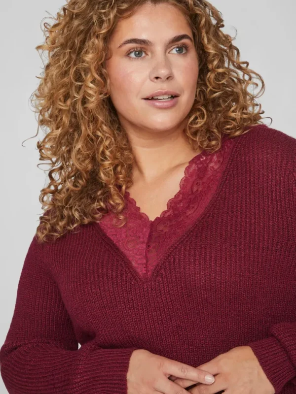 Vila Evoked Jumpers & Cardigans<MANDY LACE NECK L/S KNIT JUMPER (BEET RED)