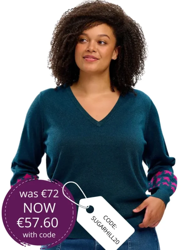 Sugarhill Jumpers & Cardigans<MARCELLA V-NECK JUMPER (TEAL/STARLIGHT)