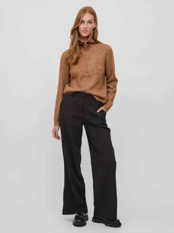 Vila Jumpers & Cardigans<Mathilda Zip Neck Jumper (Toasted Coconut)