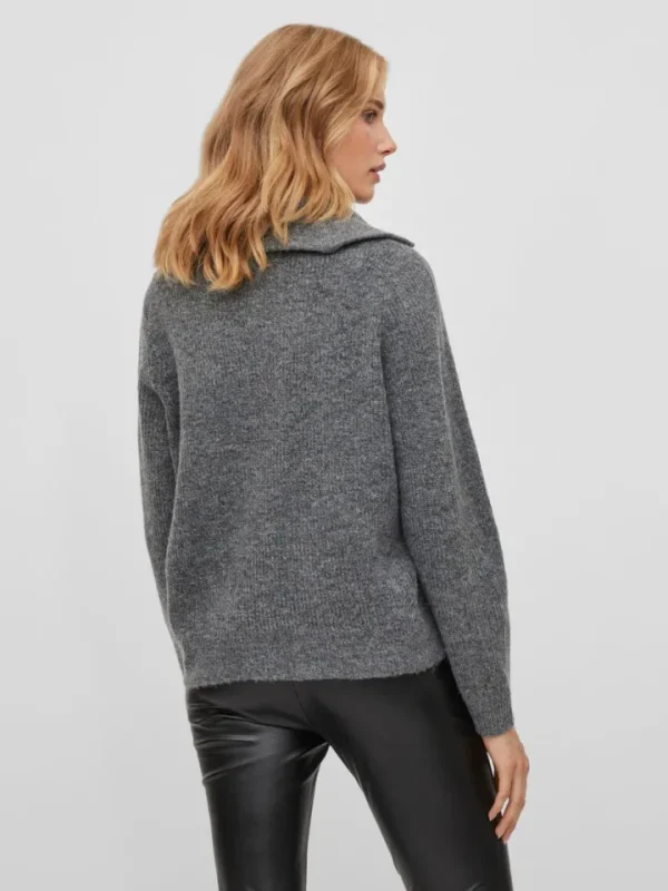 Vila Jumpers & Cardigans<Mathilda Zip Neck Jumper (Medium Grey Melange)