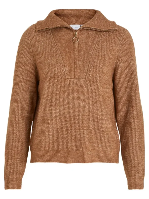 Vila Jumpers & Cardigans<Mathilda Zip Neck Jumper (Toasted Coconut)
