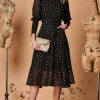 Jolie Moi Occasionwear<METALLIC CHIFFON PUFF SLEEVE MIDI DRESS (BLACK) CURVE
