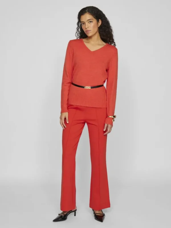 Vila Jumpers & Cardigans<Miela V-Neck Jumper (Aurora Red/Dark Melan)