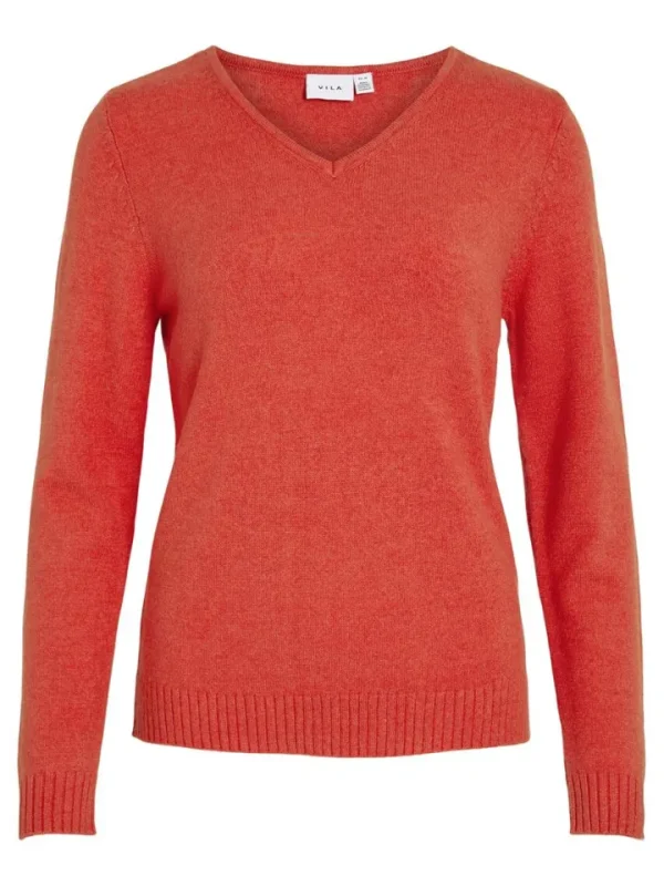 Vila Jumpers & Cardigans<Miela V-Neck Jumper (Aurora Red/Dark Melan)