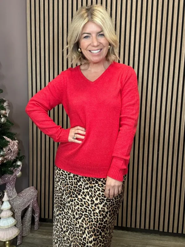 Vila Jumpers & Cardigans<Miela V-Neck Jumper (Barbados Cherry/Melange)
