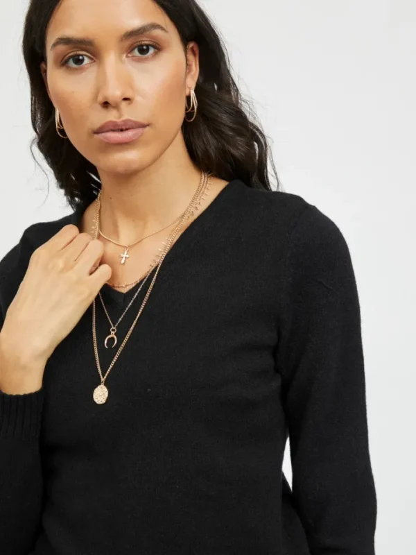 Vila Jumpers & Cardigans<MIELA V-NECK JUMPER (BLACK)